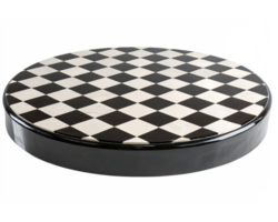 A stylish, round platform featuring a black-and-white checkerboard pattern with a reflective, isolated on a transparent background png