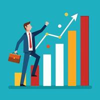 Businessman Examining Ascending Digital Bar Graph with Confidence vector