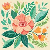 Delicate Floral Background Adorned with Soft Flowers and Lush Leaves vector
