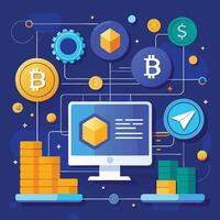Immerse Yourself in the Digital Cryptography Landscape with a Vibrant Blue Backdrop vector