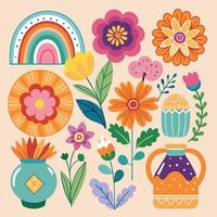 Enchanting Floral Sticker Collection Adorned with Delicate Blooms vector