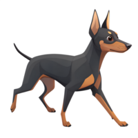 3D Illustration, Minimalistic Miniature Pinscher dog walking, isolated on a transparent background png
