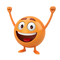 3D icon, A bright orange emoticon with its arms raised in celebration, smiling widely, and eyes gleaming with joy png