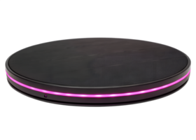 Futuristic Neon-Glowing Platform - A round, matte black platform with embedded neon pink LED lighting along the edges, isolated on a transparent background png