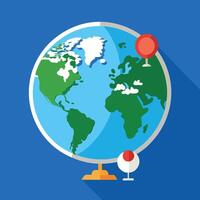 Flat World Maps and Globes on Vibrant Blue Background vector
