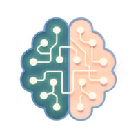 icon, AI Mind Matrix A soft-glowing pastel brain shape made of interconnected neon circuits. isolated on a transparent background png