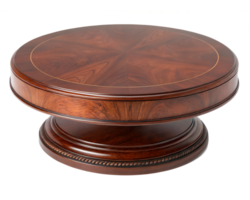 A deep mahogany wood circular platform, isolated on a transparent background png