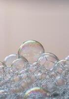 A captivating view of iridescent soap bubbles, revealing intricate details and a dreamy quality. photo