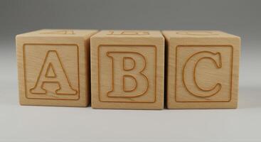 Three wooden blocks with the letters a, b, and c side by side, perfect for learning. photo