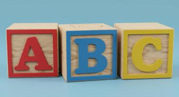 Three colorful alphabet blocks with a, b, and c displayed in a simple image. photo