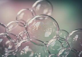 A mesmerizing macro shot reveals a complex structure of interconnected soap bubbles with stunning detail. photo
