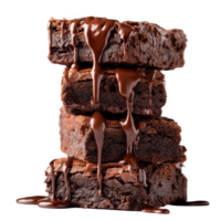 Stacked brownies with chocolate drizzle on transparent background png