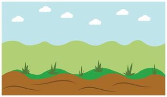 sugar cane field with blue sky. flat style illustration hills with fertile and beautiful fields. Design elements illustration of beautiful natural scenery vector