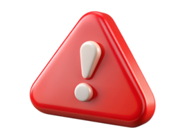 A vibrant red warning triangle featuring an exclamation mark in the center, symbolizing caution and alertness. png