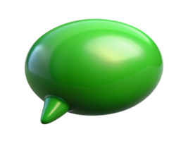 A glossy green speech bubble icon with a pointed tail, symbolizing communication and conversation. png