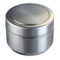 Sleek, modern silver stainless steel container with a smooth finish and a rounded lid. png