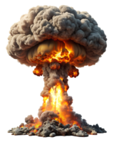 A dramatic explosion with a massive mushroom cloud, showcasing fiery orange and deep gray colors, symbolizing destruction and chaos. png