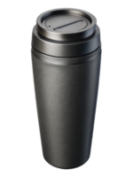 Sleek black travel mug with a secure lid, perfect for coffee on the go. png