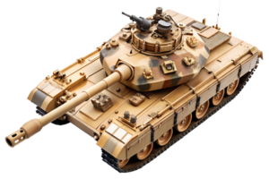 A military tank in a camouflage pattern, showcasing its powerful turret and robust structure. png