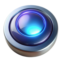A sleek, futuristic blue button with a glossy finish, glowing softly in an illuminating light. png