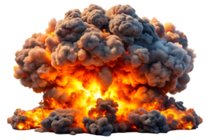 A massive explosion with fiery flames and billowing smoke clouds, creating a dramatic, intense atmosphere. png