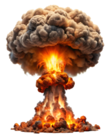 An intense explosion creates a massive mushroom cloud, with vibrant flames and dense smoke, capturing the nature of destruction. png