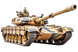une détaillé vue de une militaire réservoir, mettant en valeur ses robuste conception et camouflage modèle. png