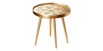 Elegant gold table with heart pattern top isolated on transparent background png