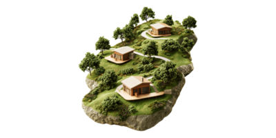 Miniature Landscape With Houses and Trees Isolated on Transparent Background png
