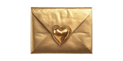 Golden envelope with heart seal isolated on transparent background png