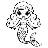 Adorable Mermaid Coloring Page with Vibrant Ocean Background vector
