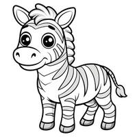 Wonderfully Cute and Cartoonish Zebra Coloring Page Illustration with Elements vector