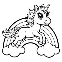 Cute and Colorful Unicorn Leaping over a Vibrant Rainbow Drawing vector