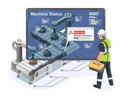AI powered predictive maintenance system detecting early signs of machine wear and forecasting equipment failure to optimize industrial repair schedules isometric vector