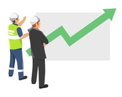 Engineers analyzing production growth with technology to improve industrial efficiency and achieve higher manufacturing performance isolated vector