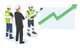 AI Presenting Industrial Performance Growth to Engineers and Management in a Smart Factory Environment isometric vector