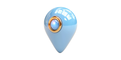 Blue 3D Location Pin With Gold Trim And Glowing Center. Symbolizes Navigation And Gps Technology Isolated On Transparent Background png