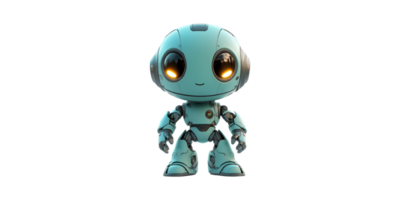 Cute Futuristic Robot Character With Glowing Eyes. Ai And Robotics Innovation Isolated On Transparent Background png