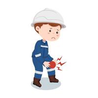 Cartoon industrial engineer having accident and knee injury while working isolated on white background. vector