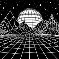 Abstract Space Background with Futuristic Wireframe Landscape Grid vector