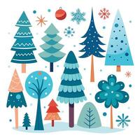 Isolated Christmas Trees in a Winter Wonderland Setting vector