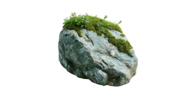 Large Moss-Covered Rock With Greenery. Nature And Growth Concept Isolated On Transparent Background png