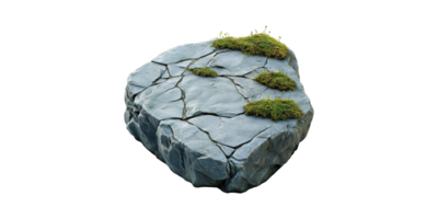 Large Stone With Moss Patches. Natural Element For Landscaping And Design Isolated On Transparent Background png