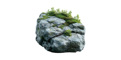 Large Moss-Covered Rock With Greenery. Natural Landscape Element Isolated On Transparent Background png