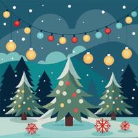 Festive Christmas Background with Glowing Bokeh Lights and Falling Snowflakes vector