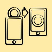 Icon transfer. Cashless society elements. Icon in hand drawn style. vector