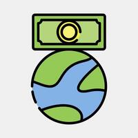 Icon worldwide payment. Cashless society elements. Icon in filled line style. vector