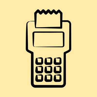 Icon payment machine. Cashless society elements. Icon in hand drawn style.
