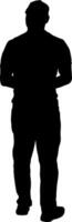 Man a walking forward isolated a silhouette front view vector