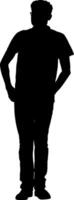 Man walking forward isolated silhouette front view. vector